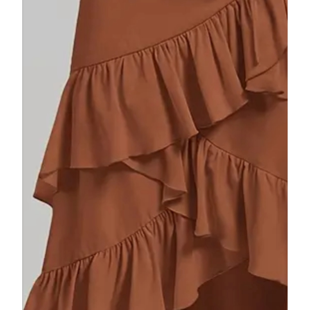 Bohemian Western Skirt Cinch Ruched Drawstring Brown Terracotta Rodeo Skirts - Picture 4 of 11